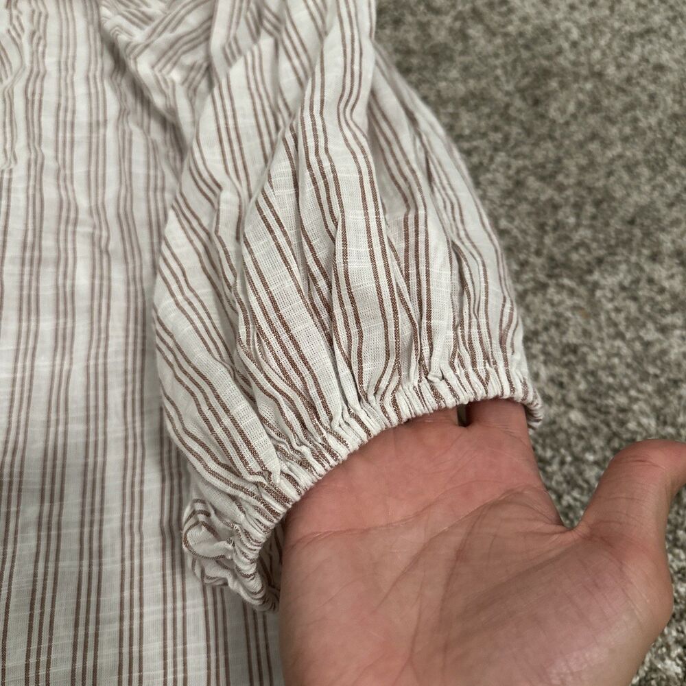 Daughters Of India Striped Linen Poet's Blouse w/Tie Neck Women’s Size Small - Picture 2 of 9